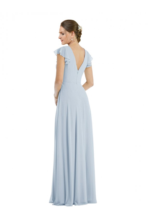 Buy Long Sea Glass Flutter Sleeves A-Line V-Back Formal Dress
