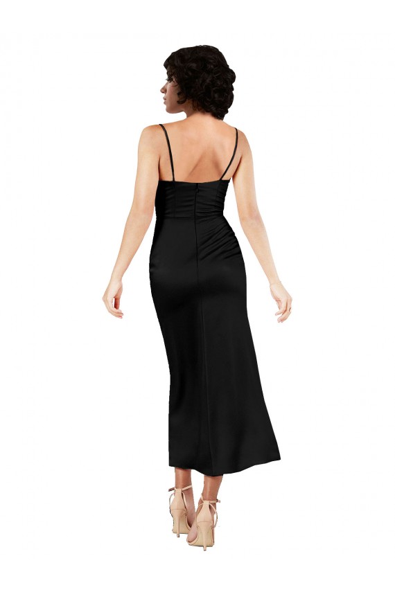 Buy Tea Length Black Sleeveless A-Line Formal Dress