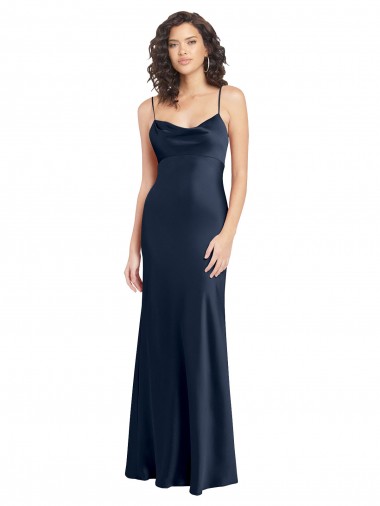 Buy Long Dark Navy Sleeveless A-Line Open Back Black Tie Formal Dress