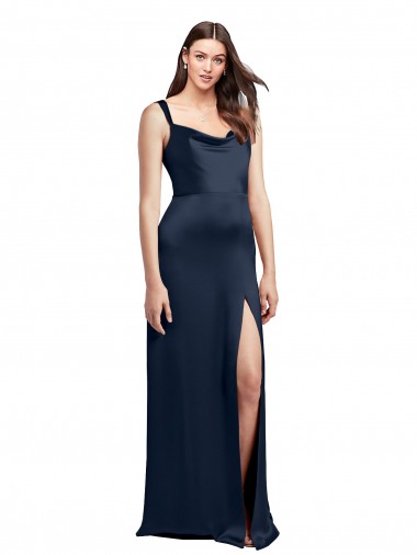 Buy Long Dark Navy Sleeveless A-Line Low Back Side Slit Formal Dress