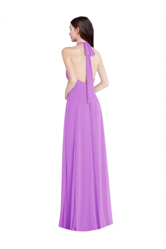 Buy Long Violet Sleeveless A-Line Open Back Formal Dress