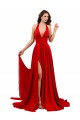 Buy Long Red Sleeveless A-Line Open Back High Slit Formal Dress