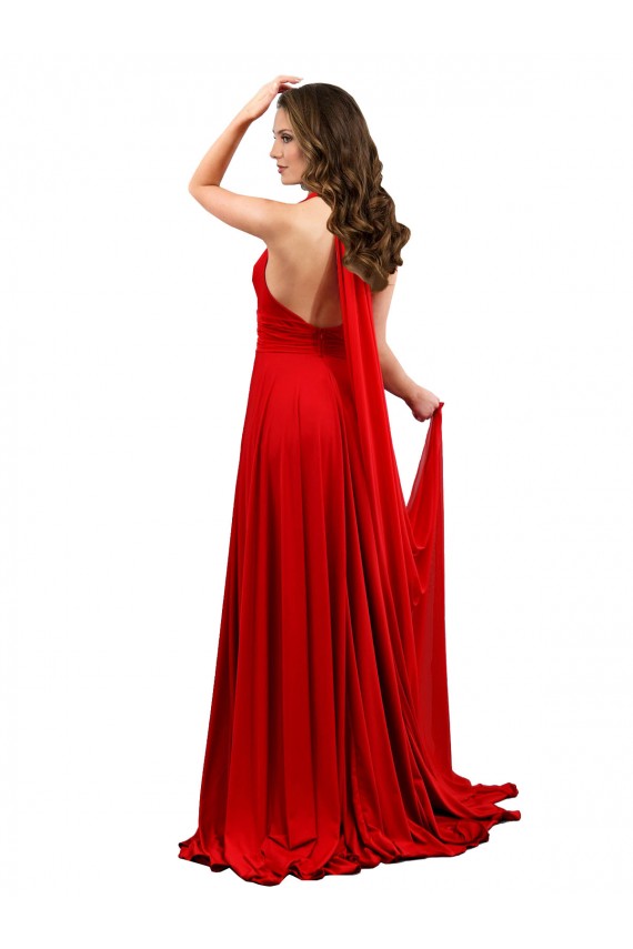 Buy Long Red Sleeveless A-Line Open Back High Slit Formal Dress