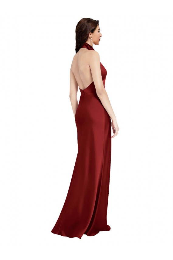 Buy Long Burgundy Sleeveless A-Line Open Back Black Tie Formal Dress
