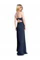 Buy Long Dark Navy Sleeveless A-Line Open Back Daring Side Slit Formal Dress