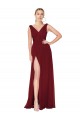 Buy Long Burgundy Sleeveless A-Line V-Back High Slit Black Tie Formal Dress