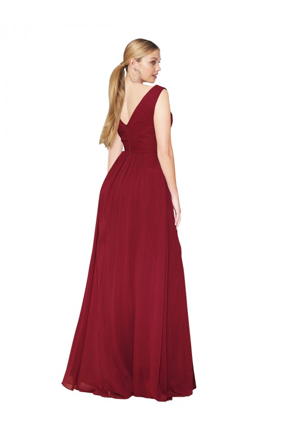 Buy Long Burgundy Sleeveless A-Line V-Back High Slit Black Tie Formal Dress