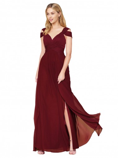 Buy Long Burgundy Sleeveless A-Line Side Slit Formal Dress