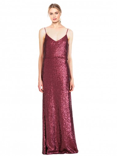 Buy Long Burgundy Sleeveless A-Line Sequin Formal Dress