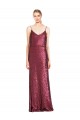Buy Long Burgundy Sleeveless A-Line Sequin Formal Dress