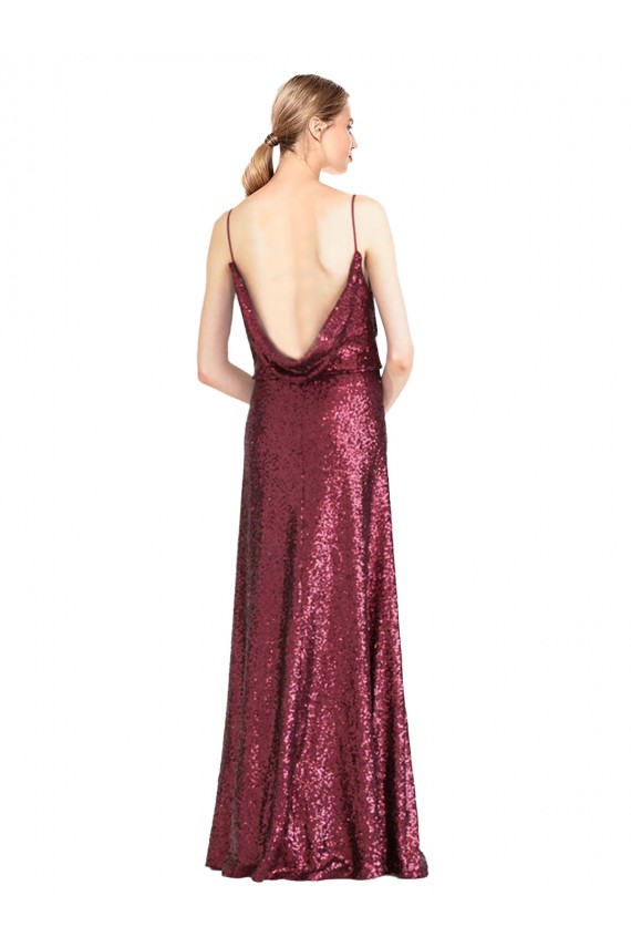 Buy Long Burgundy Sleeveless A-Line Sequin Formal Dress