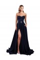 Buy Long Dark Navy Sleeveless A-Line Low Back Formal Gowns