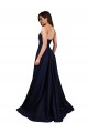 Buy Long Dark Navy Sleeveless A-Line Low Back Formal Gowns