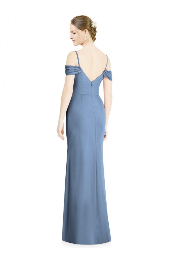 Buy Long Dusty Blue Cold Shoulder A-Line Open Back Formal Dress