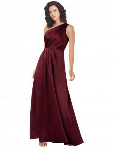 Buy Long Burgundy Sleeveless A-Line Silky Satin Formal Dress
