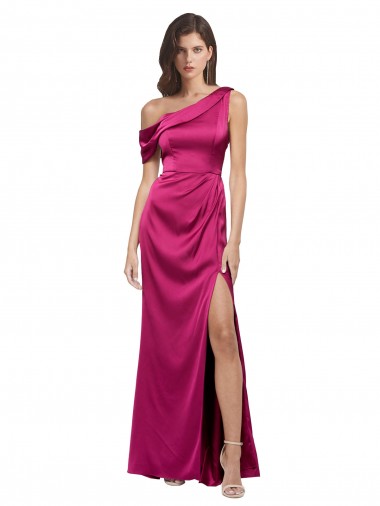 Buy Long Fuchsia Sleeveless A-Line Side Slit Formal Dress