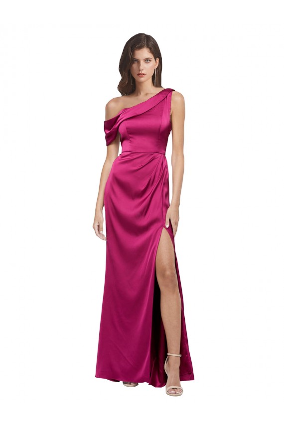 Buy Long Fuchsia Sleeveless A-Line Side Slit Formal Dress