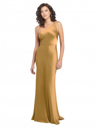 Buy Long Gold Sleeveless A-Line Stretch Satin Formal Dress