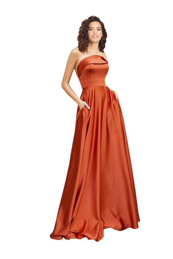 Buy Sweep Train Burnt Orange Sleeveless A-Line Low Back Formal Dress