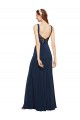 Buy Long Dark Navy Sleeveless A-Line Low Back Prom Dress
