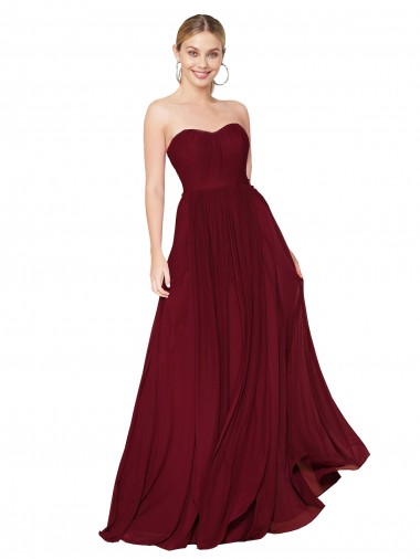 Buy Long Burgundy Sleeveless A-Line Formal Dresses