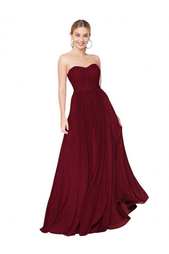 Buy Long Burgundy Sleeveless A-Line Formal Dresses