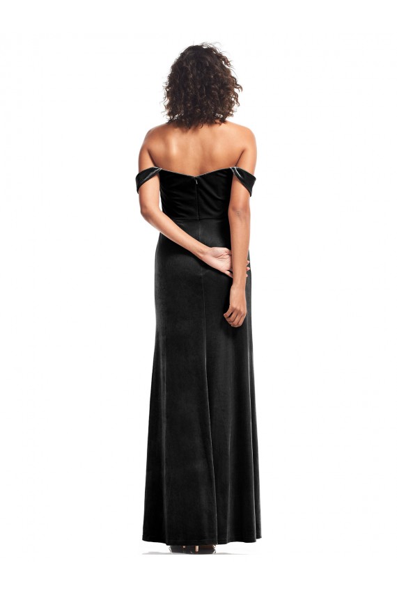 Buy Long Black Sleeveless A-Line Stretch Velvet Formal Dress
