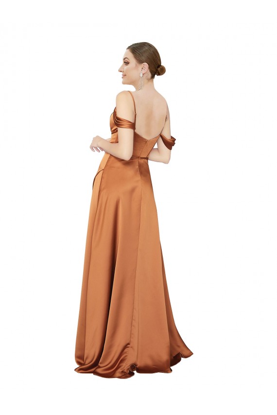 Buy Long Orange Cold Shoulder A-Line Low Back Formal Dress