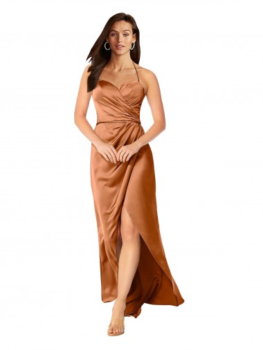 Buy Long Orange Sleeveless A-Line Low Back High Low Formal Dress