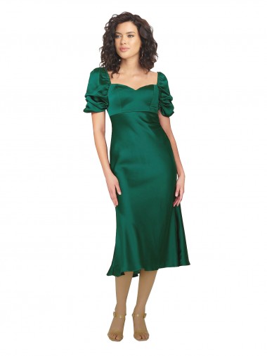 Buy Midi Length Hunter Short Sleeves A-Line Low Back Formal Dress