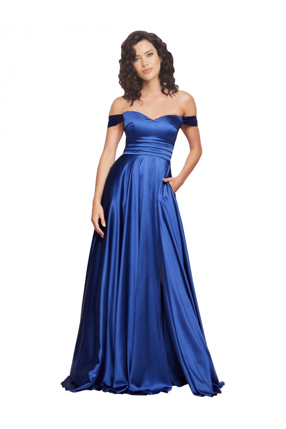Buy Sweep Train Royal Blue Sleeveless A-Line Formal Dress