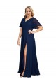 Buy Long Dark Navy Short Flutter Sleeves A-Line Formal Plus Size Formal Dress