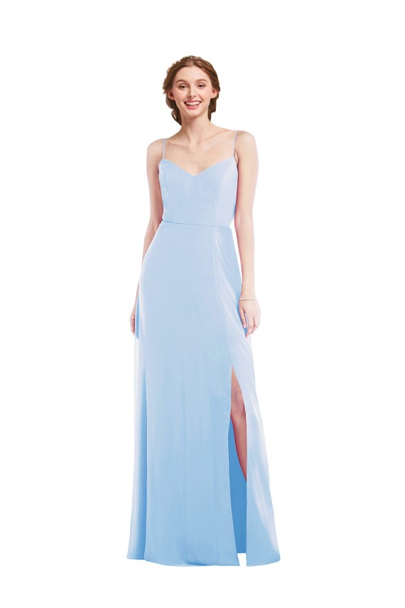 Buy Long Light Sky Blue Sleeveless A-Line Front Slit Formal Dress
