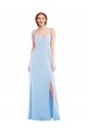 Buy Long Light Sky Blue Sleeveless A-Line Front Slit Formal Dress