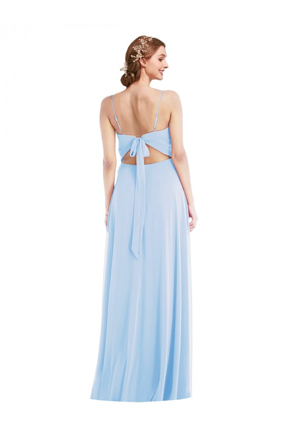 Buy Long Light Sky Blue Sleeveless A-Line Front Slit Formal Dress