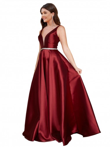 Buy Long Burgundy Sleeveless A-Line V-Back Formal Plus Size Formal Dress