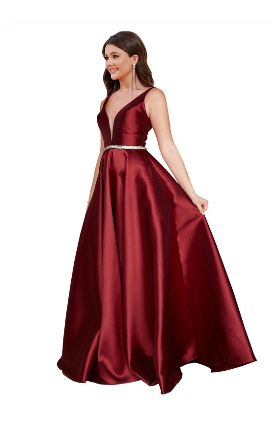 Buy Long Burgundy Sleeveless A-Line V-Back Formal Plus Size Formal Dress
