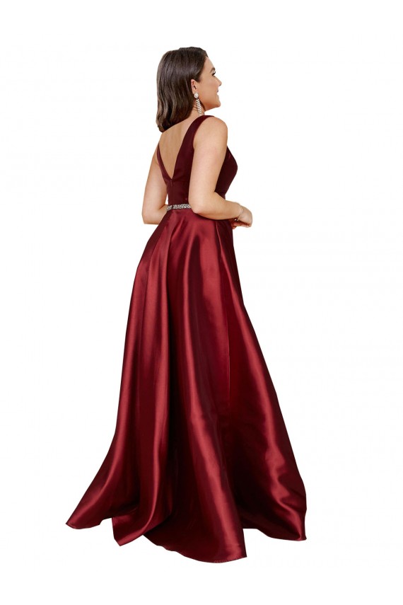 Buy Long Burgundy Sleeveless A-Line V-Back Formal Plus Size Formal Dress