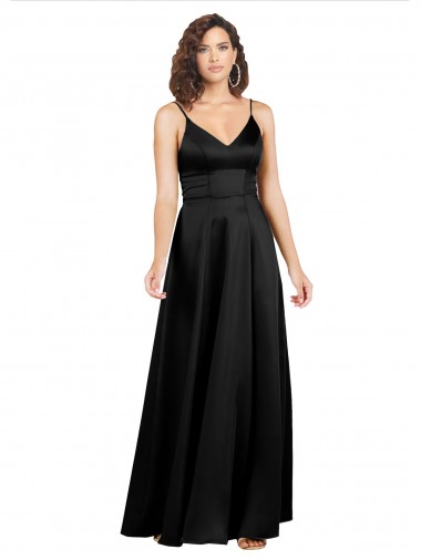 Buy Long Black Sleeveless A-Line V-Back Formal Dress