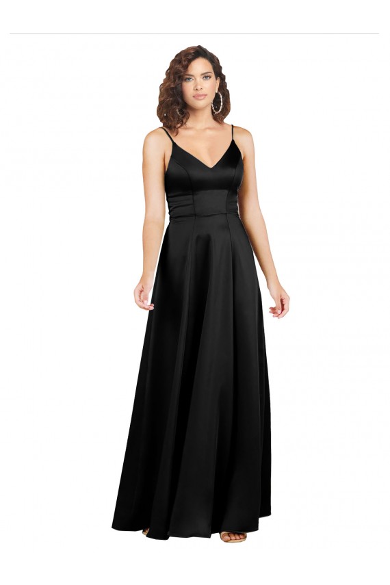 Buy Long Black Sleeveless A-Line V-Back Formal Dress