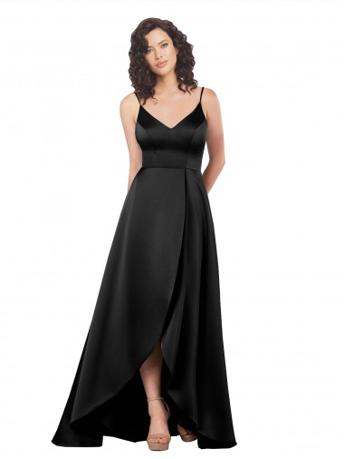 Buy Long Black Sleeveless A-Line V-Back High Low Formal Dress