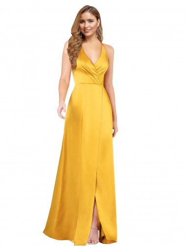 Buy Long Sleeveless A-Line Open Back Front Slit Formal Dress