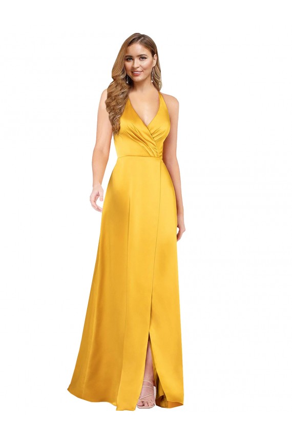Buy Long Sleeveless A-Line Open Back Front Slit Formal Dress