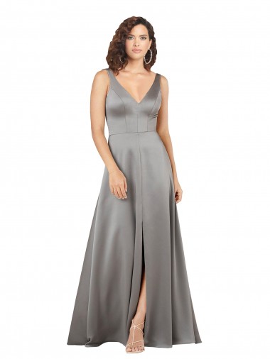 Buy Long Pearl Grey Sleeveless A-Line Formal Dress
