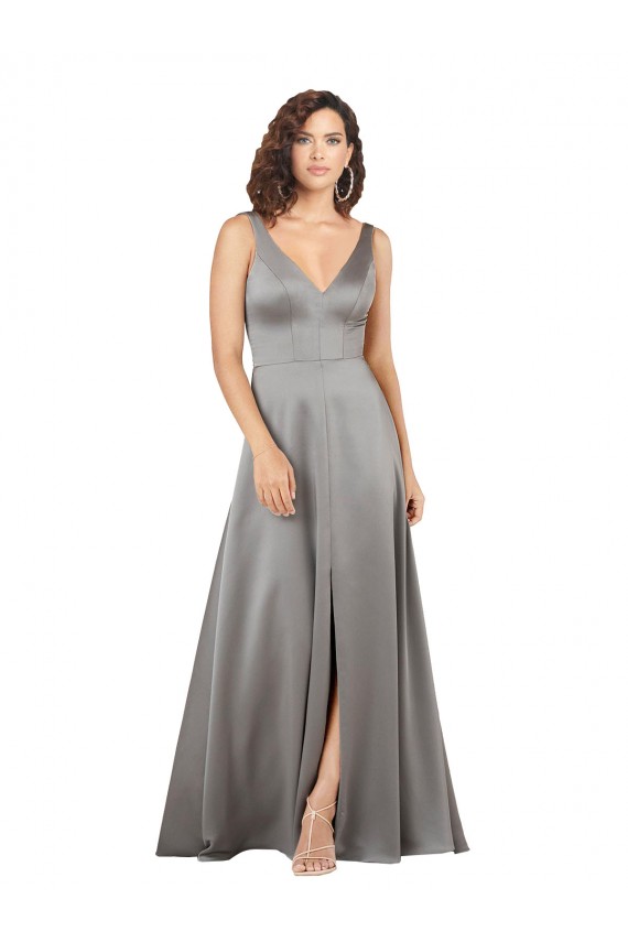 Buy Long Pearl Grey Sleeveless A-Line Formal Dress