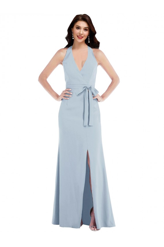 Buy Long Light Sky Blue Sleeveless A-Line Open Back Formal Dress