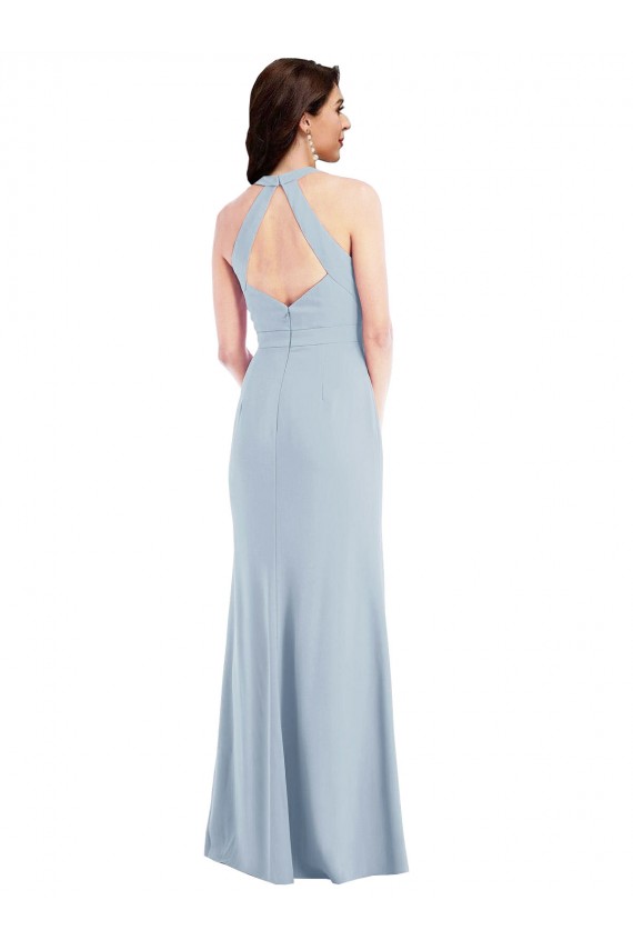 Buy Long Light Sky Blue Sleeveless A-Line Open Back Formal Dress