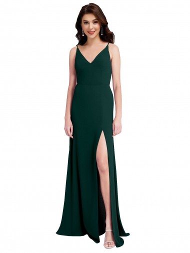 Buy Long Midnight Green Sleeveless A-Line V-Back Formal Dress