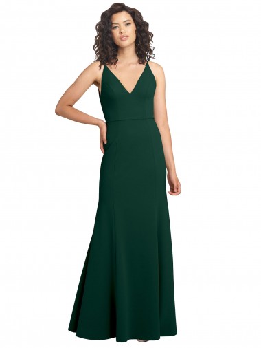 Buy Long Midnight Green Sleeveless A-Line V-Back Formal Gowns