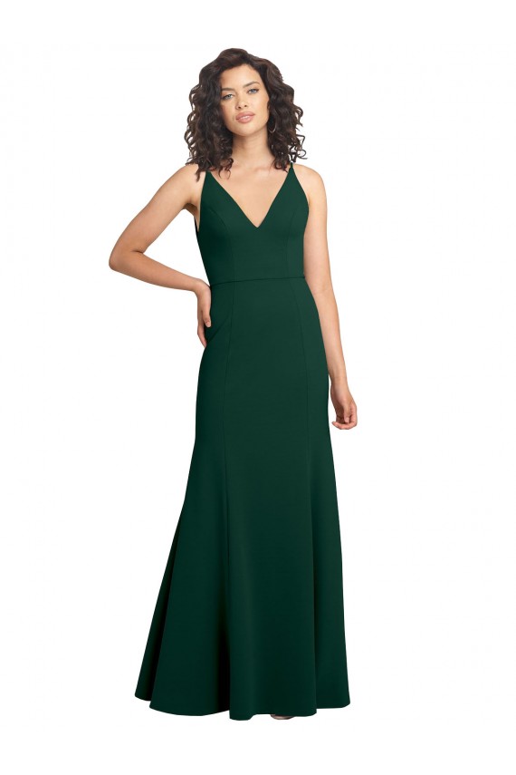 Buy Long Midnight Green Sleeveless A-Line V-Back Formal Gowns